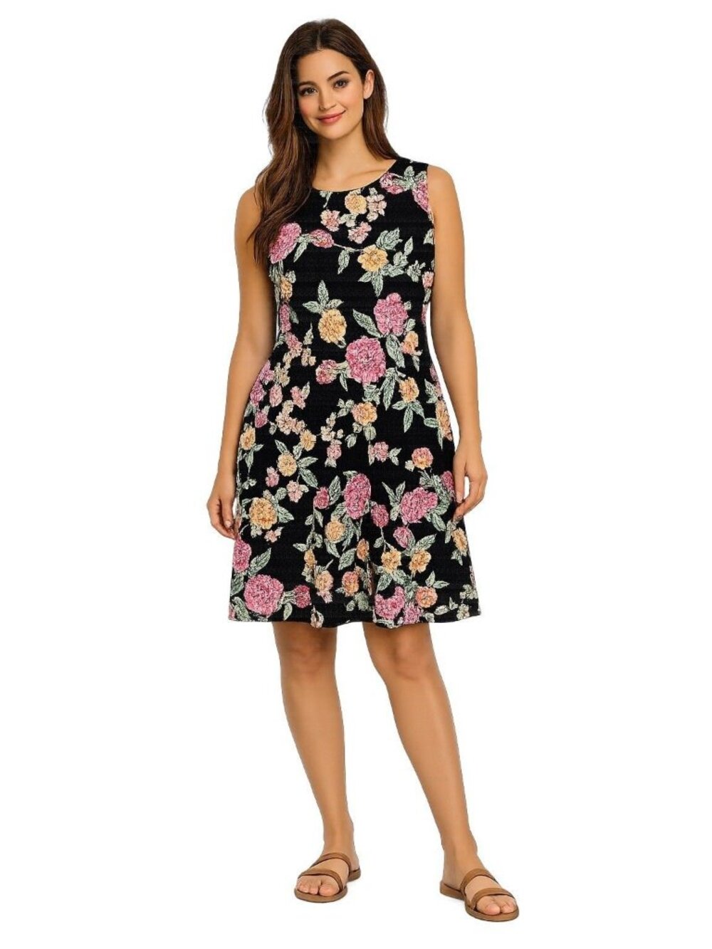 Shelby Palmer Dress Size 16 Black Floral Mermaid Fit Ruffle Hem Sleeveless